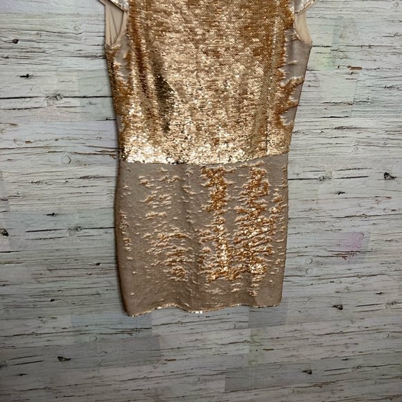 Vince Camuto Gold Sequin Cream Mini Dress Party Formal Prom Event Pageant Kawaii - Picture 2 of 7